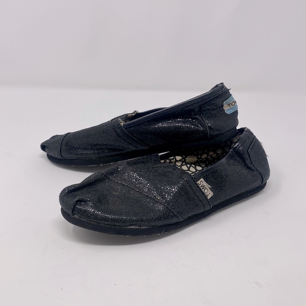 Toms Black Glittery Slip-On Flats Size 5.5 Excellent Condition